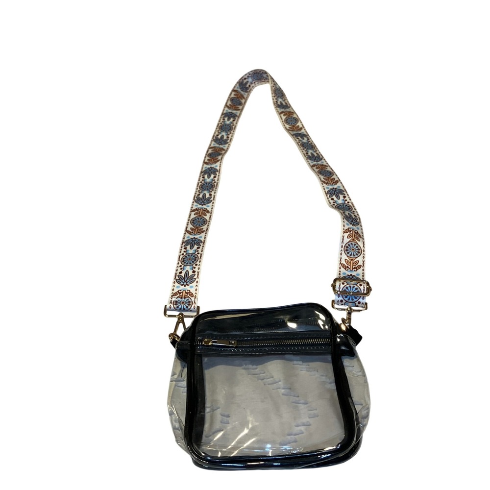 Clear Stadium Bag Crossbody Purse with Embroidered Guitar Strap Black Trim